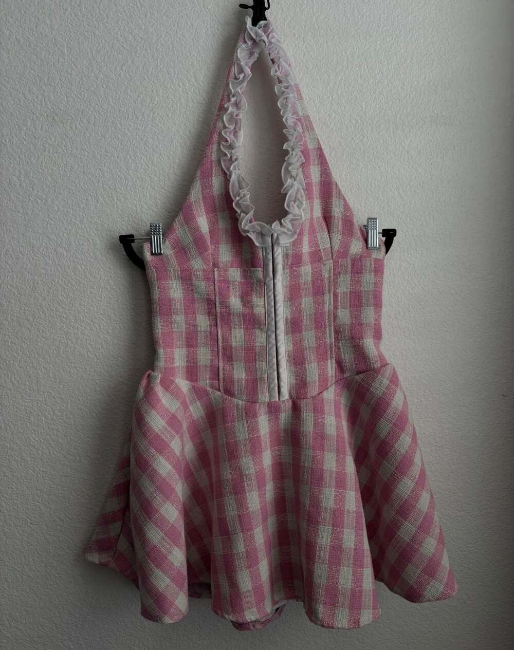 Halter Ruffle Gingham A-Line Mini Dress - Picture 4 of 5